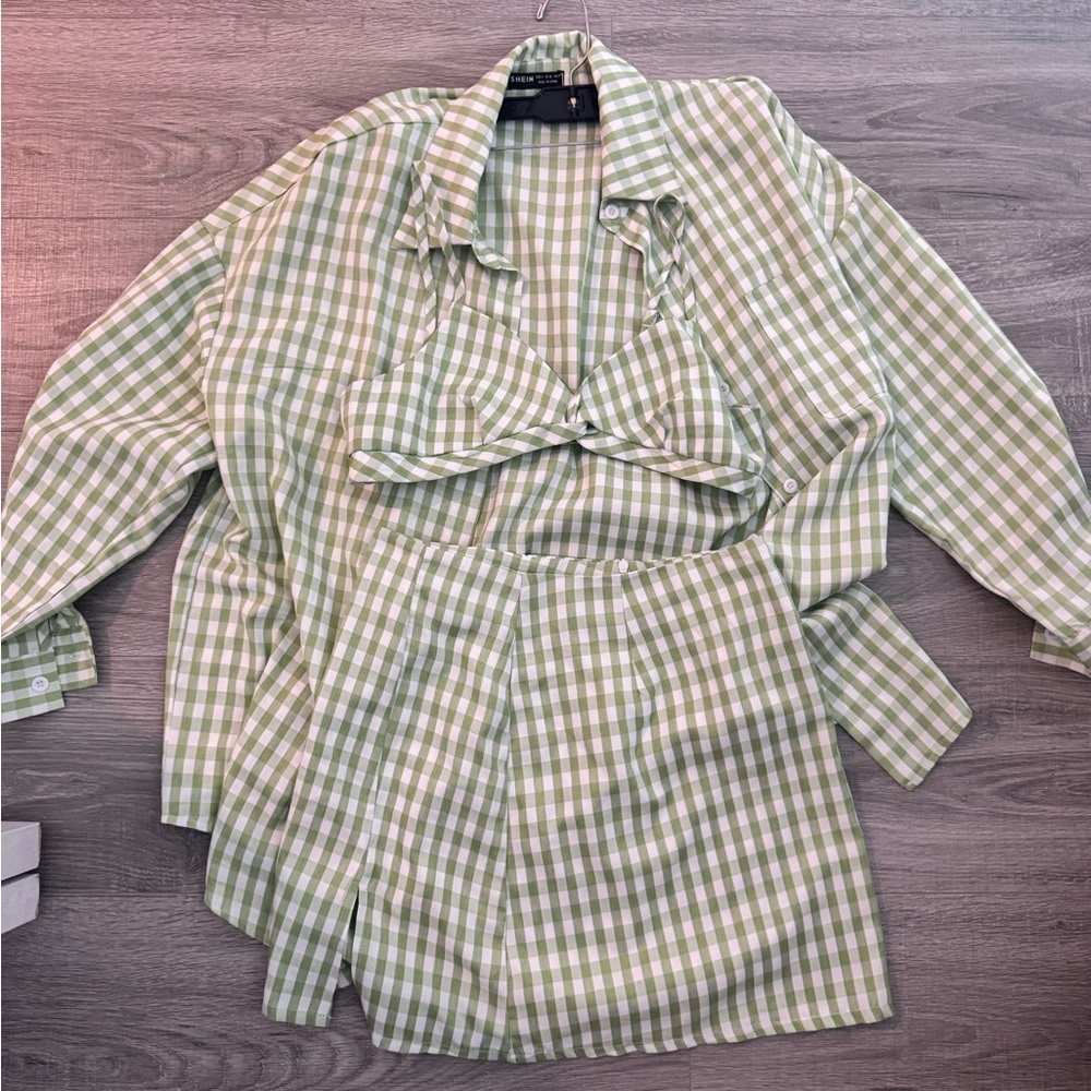 Green Gingham Checkered Set
